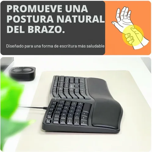 Vista 3 de Teclado Ergonómico con Cable X9 con Reposamuñecas Acolchado - Escribe Cómodamente por Más Tiempo - Teclado Dividido con Cable USB para Laptop, PC