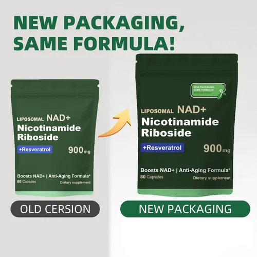 Vista 5 de Suplemento de resveratrol NAD con NAD nicotinamida ribósido resveratrol 900 mg, Boost NAD+ para la salud celular, antienvejecimiento, energía