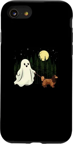 Vista 13 de iPhone 14 - Carcasa divertida para niños con diseño de perro salchicha caminando fantasma Halloween