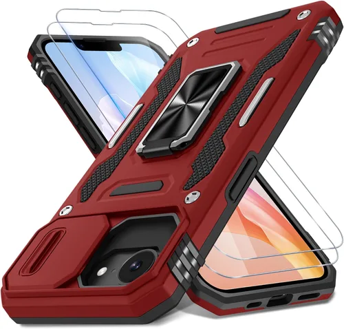 Vista 32 de DEERLAMN Funda para iPhone Air de 6.5 pulgadas con cubierta deslizante para cámara + protector de pantalla (2 paquetes), soporte de anillo giratorio
