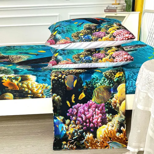 Vista 4 de CVHOUSE Juego de sábanas bajeras de tortuga marina, tamaño individual, juego de ropa de cama de tortuga para niños y niñas, 1 sábana encimera y 1 A4