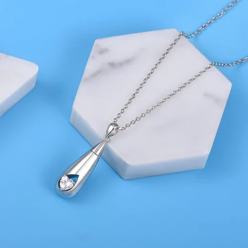 Vista 3 de Joyería de cremación, collar de urna de piedra natal de 12 meses para cenizas, plata de ley 925, lágrima, circonita, cenizas conmemorativas, regalo