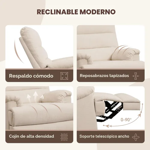 Vista 7 de Mecedora Divanus, grande, estilo balancín, reclinable, beige, giratoria, silla reclinable con respaldo alto, para cuarto de bebé o sala de estar