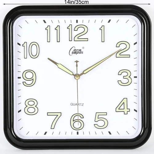 Vista 2 de Reloj de pared silencioso, sala de estar, oficina, simple y elegante reloj de cuarzo cuadrado (color negro)