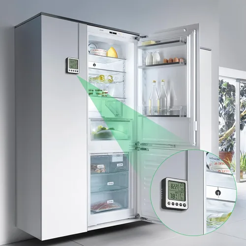 Vista 3 de Termómetro Digital para Refrigerador y Congelador con Sensor Extra Termómetro para Reptiles Higrómetro Máximo y Mínimo Recordatorio Negro ZZ20