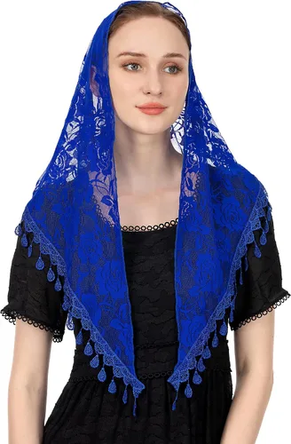 Vista 3 de Wgior Velo triangular para iglesia Capilla de encaje católica masiva bufanda para cubrir la cabeza para mujer