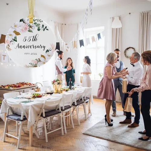 Vista 6 de SIABERTERL Adorno de 55 aniversario 2026, 55 aniversario para parejas y padres, adorno de cerámica de aniversario de 55 años para bodas en el hogar