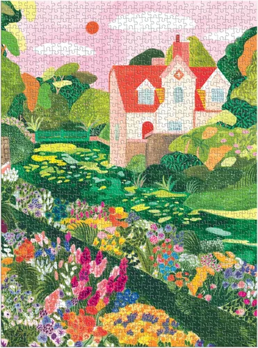 Vista 3 de Galison - Blooming Meadow - Rompecabezas de 1000 piezas para adultos Ilustración de Flore Cousseran, Spring Cottage, Floral, Desafiante, Papel