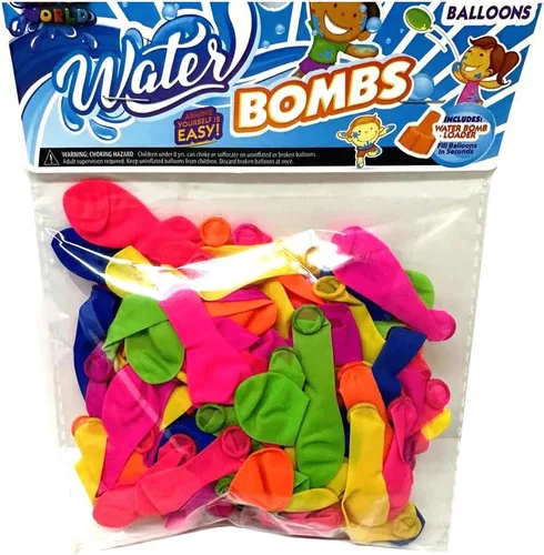Vista 2 de 100 globos de agua surtidos con relleno en bolsa de polietileno