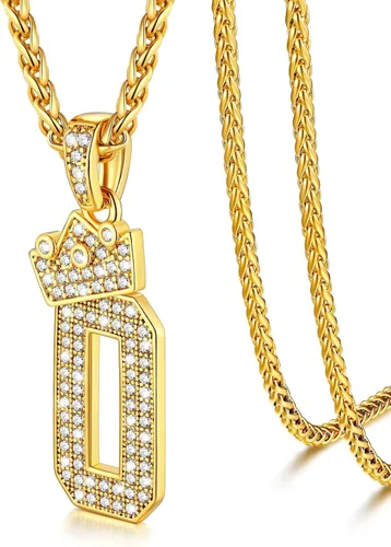 Vista 69 de U7 Crown Initial Number Necklace for Men Women A-Z Letter Pendant Chain a. Oro