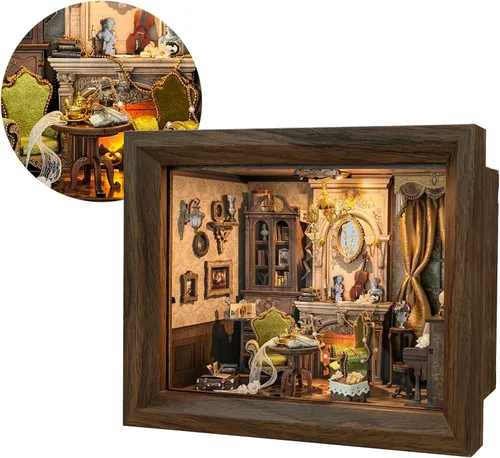 Vista 15 de Kit de rincón de libro de Navidad, casa de muñecas en miniatura 3D, rompecabezas de madera con caja de música, luz LED, regalos de Navidad