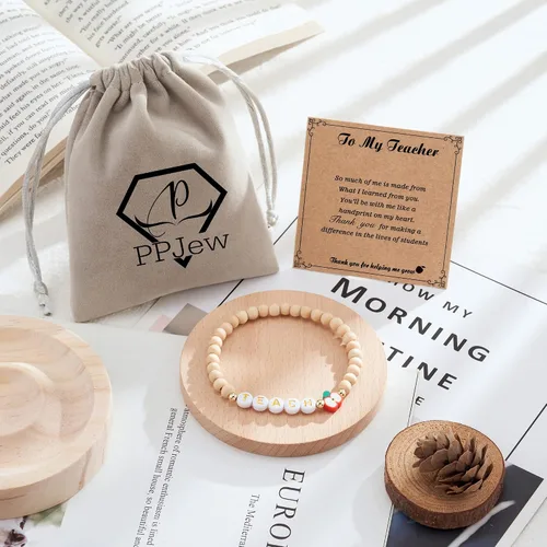 Vista 14 de PPJew Regalos para profesores, pulsera elástica de manzana para mujeres/hombres, regalos del día del maestro de parte de estudiantes
