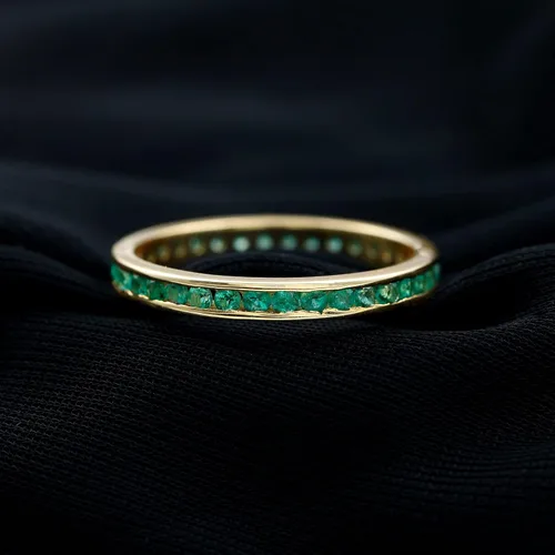 Vista 2 de 1.50 Cttw Natural Emerald Full Eternity Band Ring in Channel Set (May Birthstone, AAA Quality), 14K Solid Gold