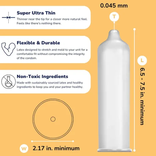 Vista 2 de Royal Tailored Fit - Paquete a granel de preservativos veganos ultra finos – Condón lubricado premium para hombres – Lubricante sin sabor, goma