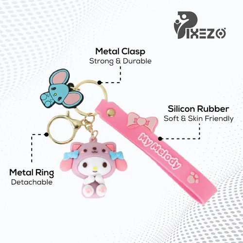 Vista 2 de PIXEZO Bonito llavero de regalo Llavero de anime Kawaii con dije de gatito de dibujos animados, llavero para llavero de coche para niñas y mujeres