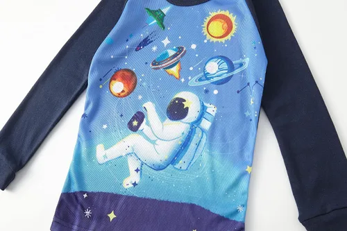 Vista 3 de Pijamas para niños, dinosaurio, cohete, espacio, 4 piezas, conjunto de ropa de dormir de 2 a 12 años