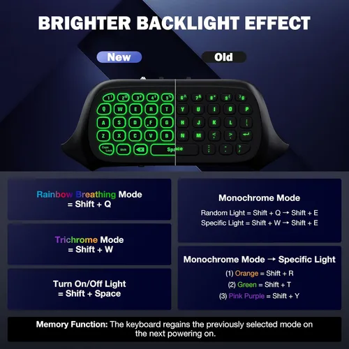 Vista 4 de MoKo RGB Backlight Keyboard for Xbox One Controller, Xbox Series XS, Wireless Chatpad Keypad w 2.4G Receiver, Xbox Accessories for Xbox One SElite