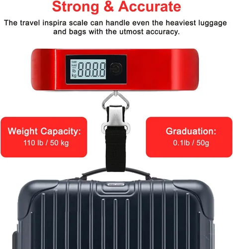 Vista 8 de travel inspira Báscula de equipaje, báscula digital de equipaje, báscula de equipaje, 110 libras110.2lbs, batería incluida, Báscula digital