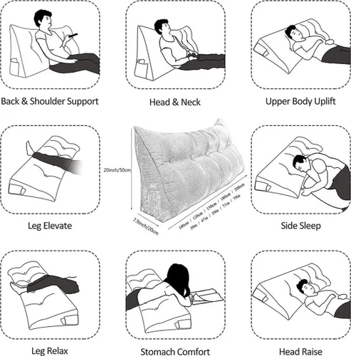 Vista 4 de Almohada de cuña de terciopelo para cabecero de cama tamaño King, Queen, doble/individual, cojín de cabecera triangular, respaldo grande, posición