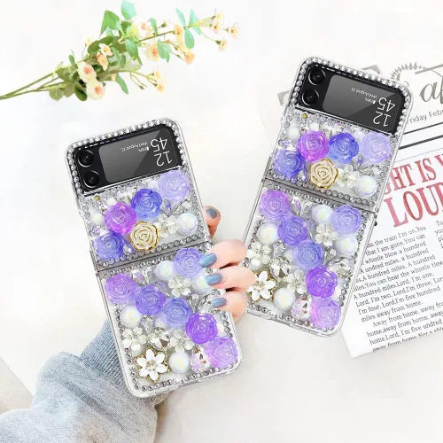 Vista 7 de Funda para Samsung Galaxy Z Flip 3 con purpurina, bonita funda transparente con diseño, brillante, reflectante, con destellos, cubierta de teléfono