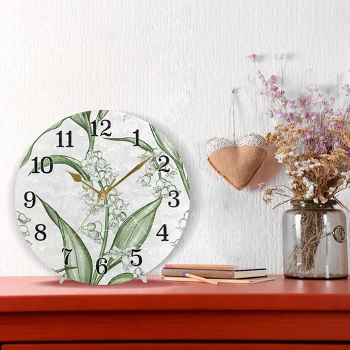 Vista 2 de KLL Clock Retro Lily of The Valley White Desk Clock Battery Operated Wall Clock Battery for Home 10Inch Gold