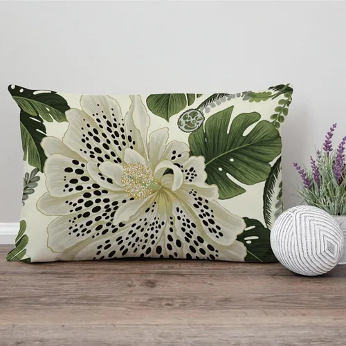 Vista 122 de ArogGeld Funda de cojín con flores verdes y blancas con flores grises y negras y hojas verdes en estilo chinoiserie, funda de almohada cuadrada