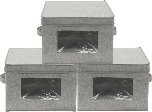 Vista 9 de Simple Houseware - Contenedor de almacenamiento con ventana transparente, asas y tapa, paquete de 3, color gris