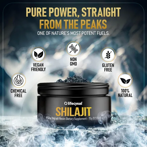 Vista 4 de Lifecykel - Resina Shilajit pura – 0.55 onzas Suplemento Shilajit de cosecha silvestre, rico en minerales para mayor fuerza, probado por terceros