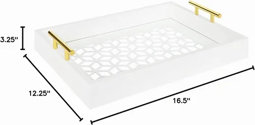 Vista 6 de Kate and Laurel Caspen Bandeja decorativa rectangular con asas de metal doradas, 16.5 x 12.25 pulgadas, blanco y dorado