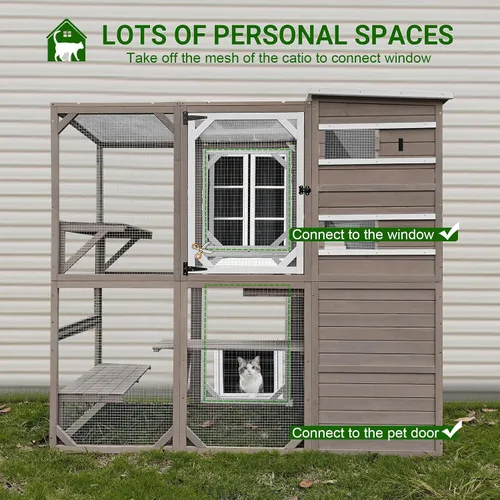 Vista 3 de PetsCosset Gran Encierro para Gatos al Aire Libre, Casa para Gatos Resistente a la Intemperie Conectada a la Ventana para Múltiples Gatos, Refugio