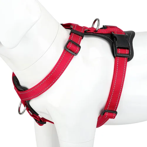 Vista 10 de Plutus Pet Arnés ajustable sin tirones para perro con detalles de cuero, chaleco de nailon reflectante resistente para entrenamiento, senderismo