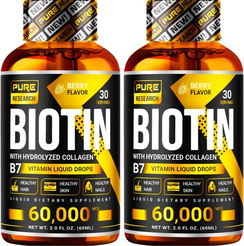 Vista 7 de Gotas líquidas de biotina y colágeno para el crecimiento del cabello, 60,000mcg - Suplemento de biotina y colágeno líquido para hombres y mujeres
