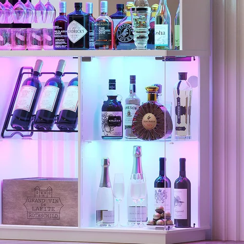 Vista 8 de 47" Coffee Bar Cabinet with RGB LED Lights and Wine Storage White