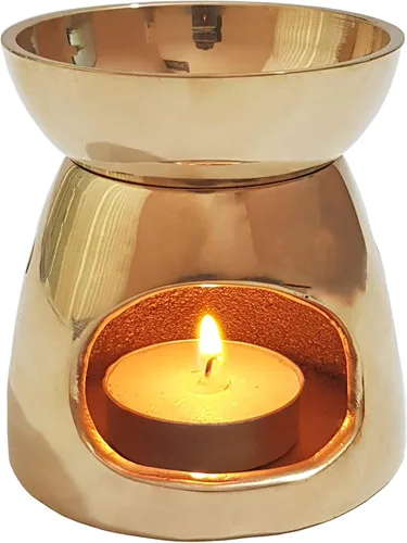 Vista 2 de Pure Source India Quemador de latón Quemador de aceite esencial con vela para aceites difusores Relájate con aromaterapia en casa, para aliviar