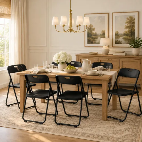 Vista 8 de Paquete de 6 sillas plegables de plástico negro, silla plegable Nuevo Negro