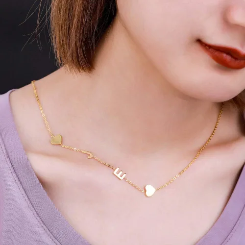 Vista 7 de AILIN Collar personalizado con inicial lateral de plata de ley 925, alfabeto personalizado 26 A-Z, colgante de letras de la A a la Z, regalos