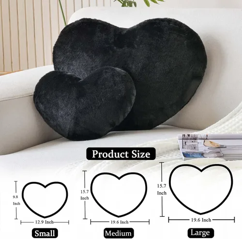 Vista 2 de XVTRU Almohadas de Corazón Negro, Linda Almohada Decorativa de Corazón, Almohadas en Forma de Corazón para Cama, Cojín de Almohada de Decoración