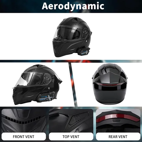 Vista 5 de Cascos modulares Bluetooth para motocicleta con luces traseras, certificado por DOT, doble visera, cascos de cara completa para hombres y mujeres