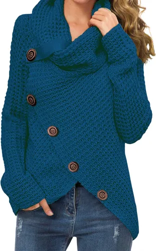 Vista 12 de GRECERELLE - Suéteres de cuello alto con cuello grueso, manga larga, dobladillo asimétrico, sueltos, de punto, para mujer, de otoño, S-2XL 02 negro