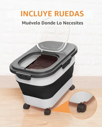 Vista 6 de Contenedor de almacenamiento de alimentos para perros de 20-23 libras hermético, almacenamiento plegable de alimentos para mascotas