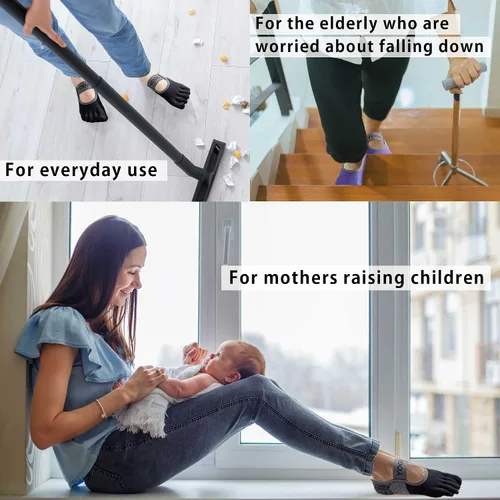 Vista 7 de QQOLi Calcetines de yoga antideslizantes Agarre fuerte y cinco dedos para mujeres, pilates, soporte deportivo antideslizante, cojín para mujer
