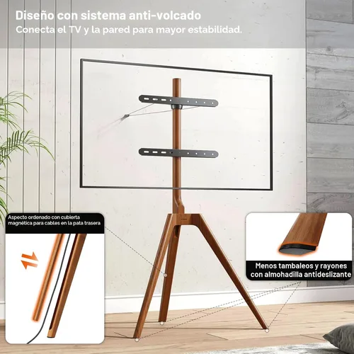 Vista 7 de PUTORSEN Soporte de TV con caballete de madera maciza para televisores de 45 a 65 pulgadas, cable oculto, nogal