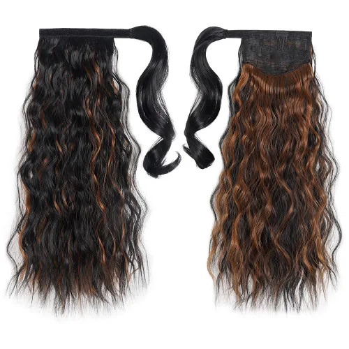 Vista 53 de Extensiones de cabello para cola de caballo, extensión de cola de caballo roja de 16 pulgadas, corta, ondulada, rizada, envolvente, cola de caballo