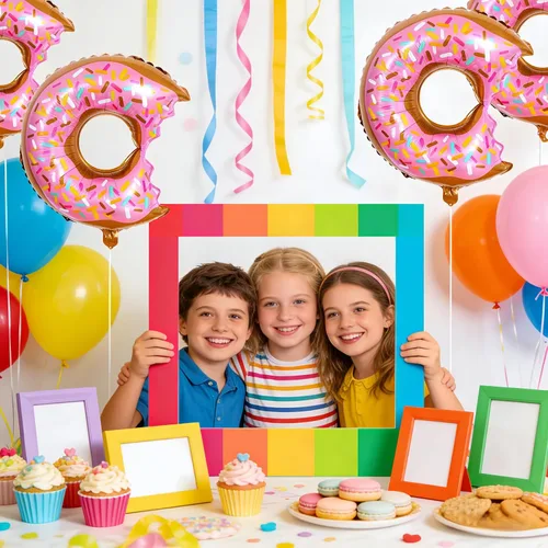 Vista 7 de 10 globos rosados de dona para cumpleaños con temática de donas, suministros de fiesta de boda
