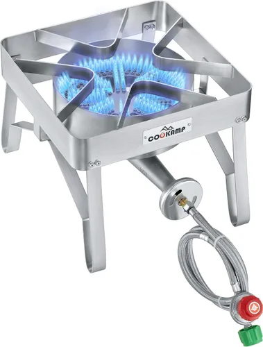 Vista 4 de COOKAMP Quemador de Propano de Alta Presión 200,000 BTU Banjo de 1 Quemador para Exterior con Regulador Ajustable de 0-30 PSI y Manguera de Acero