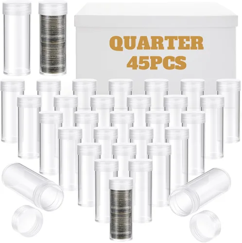 Vista 11 de Qunclay Paquete de 20 tubos cuadrados para monedas de 1.598 in para águilas plateadas, soportes para monedas para dólares de Morgan y de la Paz