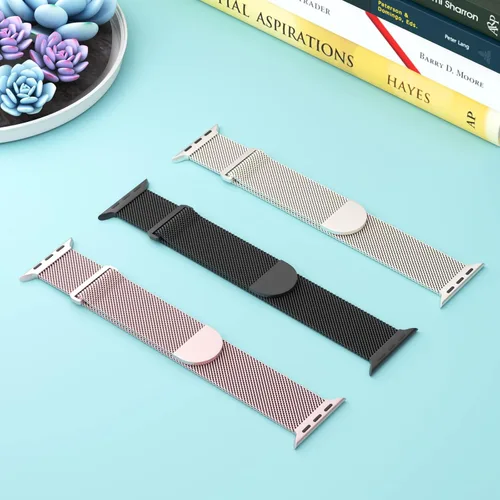 Vista 2 de Paquete de 3 correas de malla metálica compatibles con Apple Watch de 1.496 in 1.575 in 1.614 in 1.654 in 1.732 in 1.772 in 1.811 in 1.929 in