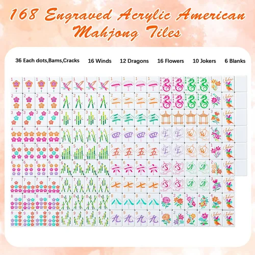 Vista 2 de Soulchen Juego de mahjong americano Sunset Blossom de 1.2 pulgadas, 168 Naranja