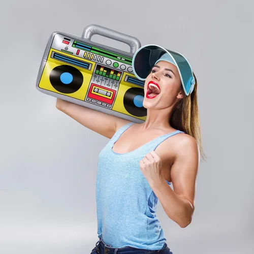Vista 6 de Boombox inflable y teléfono móvil, 3 unidades, suministros para fiestas de los años 80 y 90, accesorios para cosplay, accesorios para disfraz