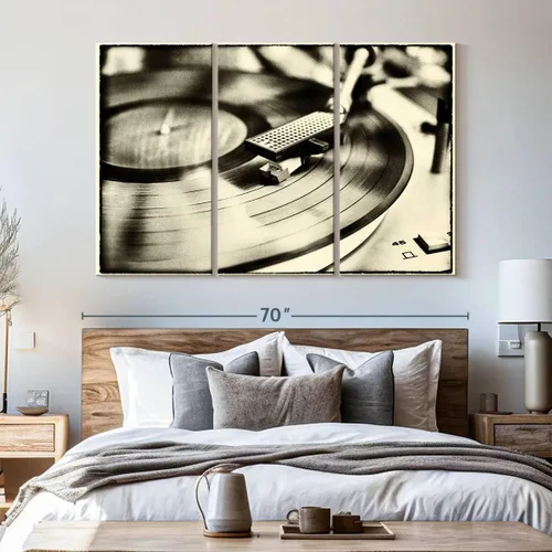 Vista 24 de Elephant Stock BW - Reproductor de discos de vinilo para pared, lienzo horizontal, decoración de pared de sala de estar de 3 piezas, impresión